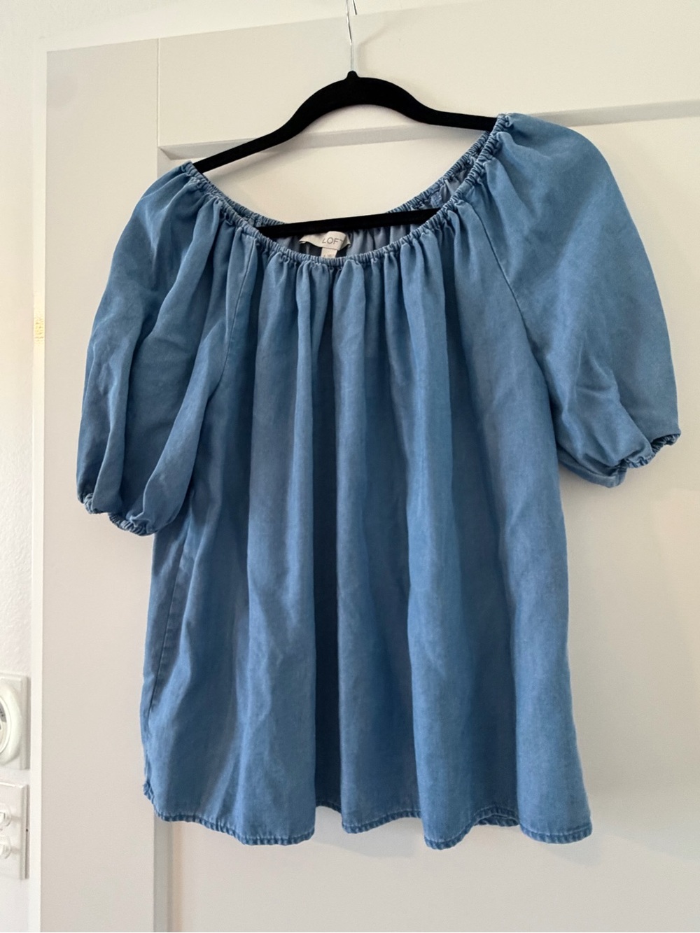 LOFT Light Blue Off-Shoulder Peasant Blouse